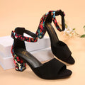 Summer New Thick Heel Sandals for Women Round Head Open-toe Line with Printed Non-slip Wear-resistant Fish Mouth High Heels
