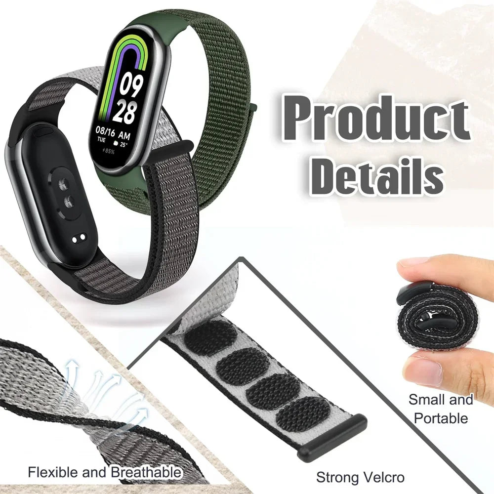 Nylon Loop Sports Strap for Xiaomi Mi Band 9 NFC SmartWatch Wristband Replacement Correa Mi band 9-8 Bracelet Belt Accessories