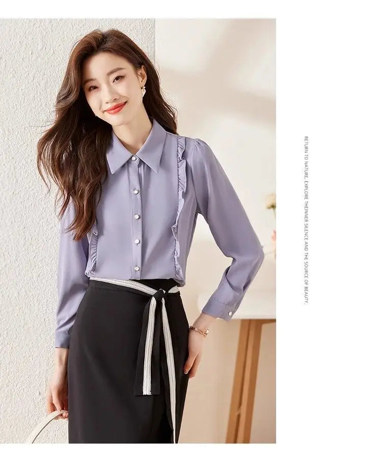 Women's Clothing Spring New French Style Long-sleeved Shirt Lady Chiffon Thin Fashion Blouses