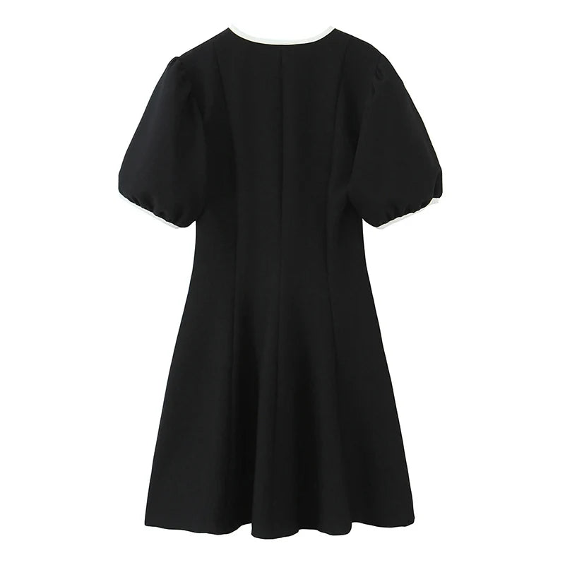 Women Fashion Dress 2025 Women Summer Autumn New Elegant Bow Decoration Short Sleeves Dress Women Hight Street Party Dress