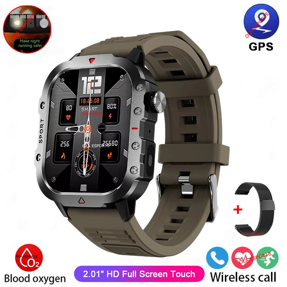 Outdoor Sports Smart Watch 2.01 Inch AMOLED Screen LED Flashlight Bluetooth Talking Smart Watch for Men Women Holiday Gifts 2025