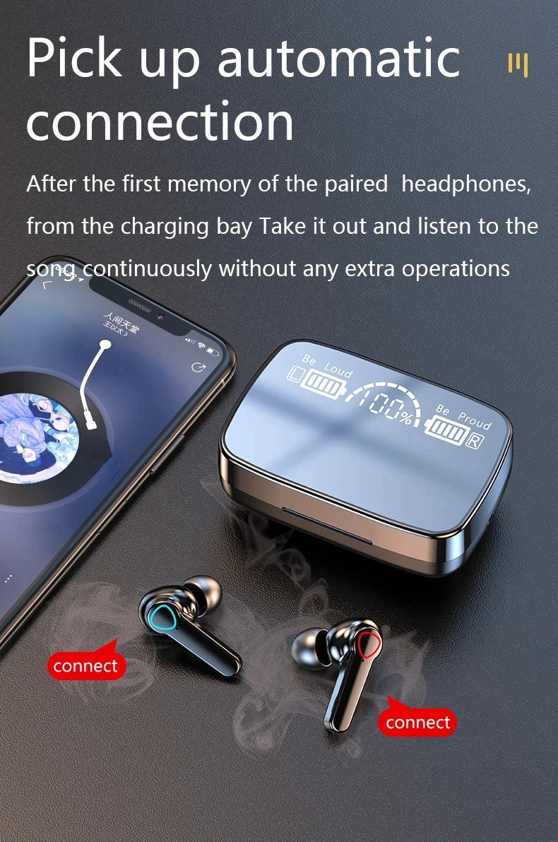 M19 Bluetooth Wireless Headset 5.3 Bluetooth Earphones IPX5 Waterproof Headsets with Mic HiFi Stereo Music Earbuds for All Phone