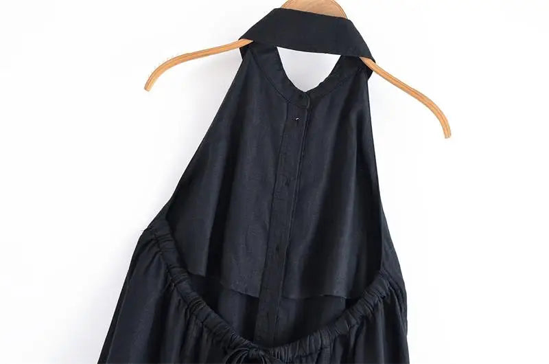 Women's 2025 New Dresses Summer Chic Elegant Loose Hanging Neck Long Dress Women's Holiday Street Fashion Youth Dress