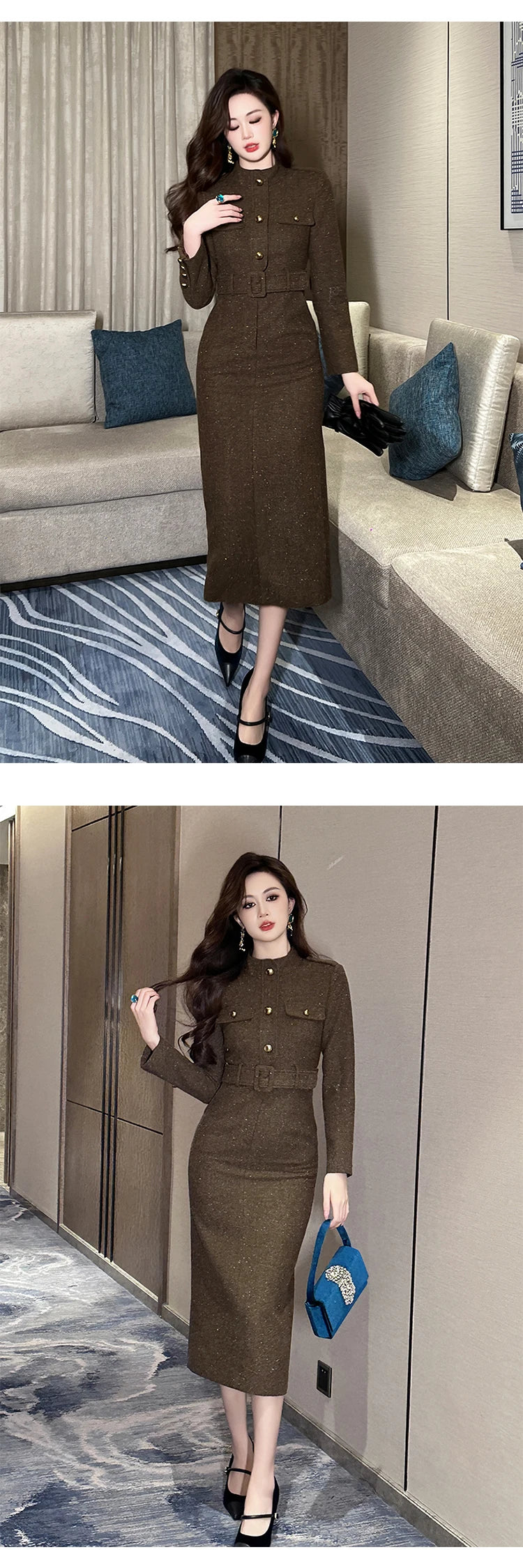 فستان رسمي أنيق للنساء، فستان نسائي احترافي عتيق بحزام صدر واحد، رداء متوسط ​​الطول، فستان حفلات عمل نسائي