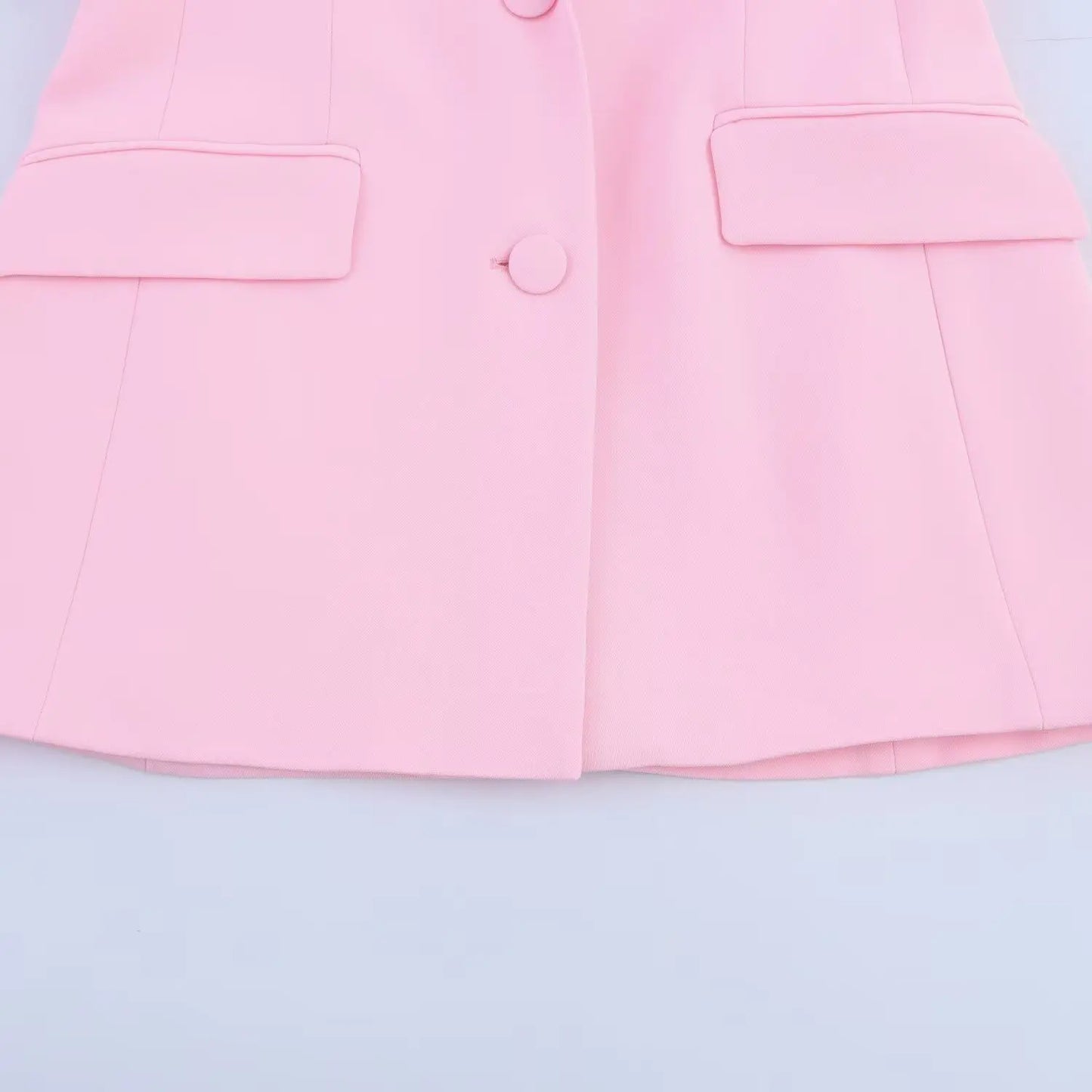 Women Fashion Pink Sets Turn-Down Collar Long Sleeves Single-Breasted Feather Blazer+High Waist Pocket Zipper Long Pants