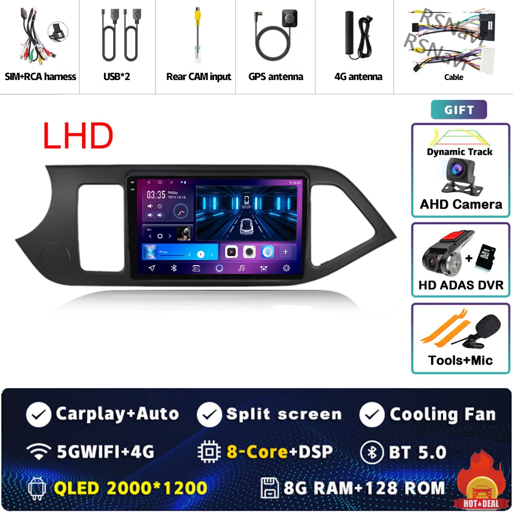 Android 15 For KIA Morning 2 picanto 2011-2017 LHD 2K QLED Android Car Radio Multimedia Video Player GPS Stereo CarPlay