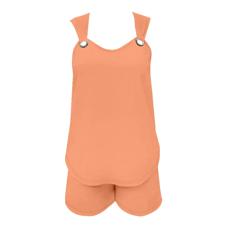 Women's Casual Fashion Set with Suspender Sleeveless Solid Color Top and Pants Set Summer Comfortable Clothing