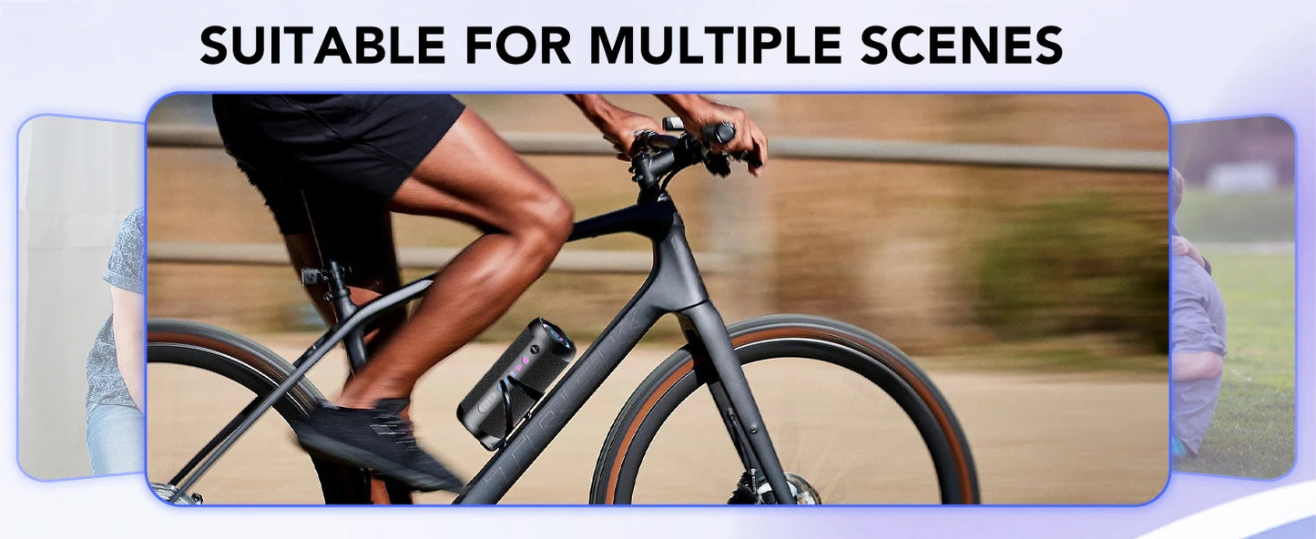 مكبر صوت محمول بتقنية بلوتوث، مكبر صوت بتقنية بلوتوث 5.4، مكبر صوت مزدوج بقوة 30 وات، صوت جهير عميق، مدة تشغيل تصل إلى 30 ساعة، 3 أوضاع معادل صوت، أضواء RGB ملونة