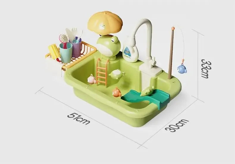 Kids Kitchen Sink Toy w/Electric Dishwasher&Running Water Pretend Play Food Fishing Game for 3+Year Old Girls Boys Birthday Gift