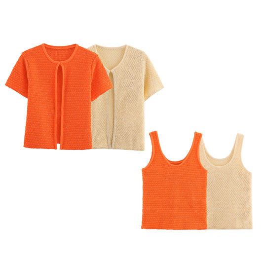 Women's Clothing 2025 New Style European And American Fashion Simple Pearl Decoration Knitted Top Knitted Vest