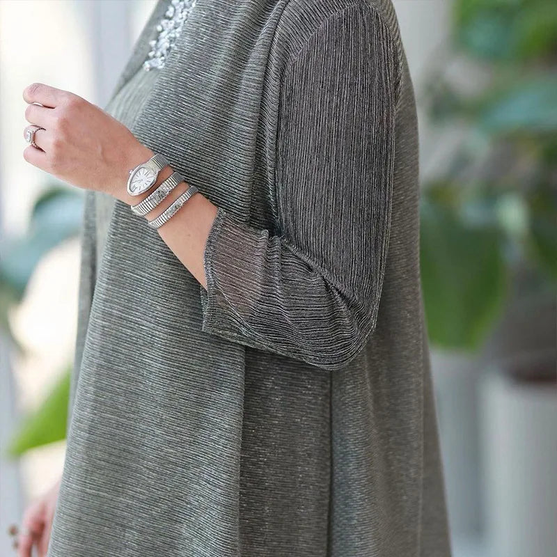 Womens Dresses Fashion 2025 Pleated Clothing Womens 2 Piece Outfit Two Piece Sets Metallic Fabrics Casual Long Dresses