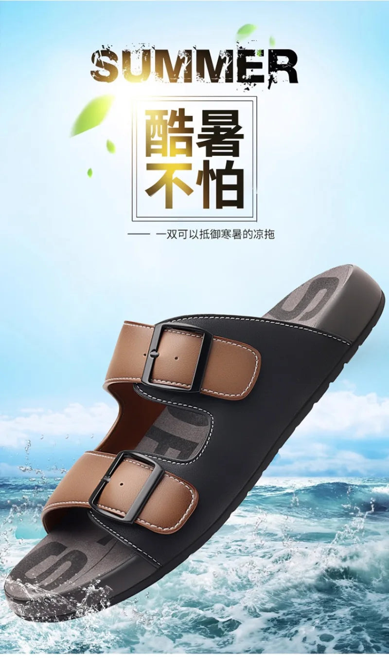 Men's Slippers Original Designer Casual Sandals Luxury Genuine Leather Slippers Outdoor Beach Slippers for Men Summer Flip Flops