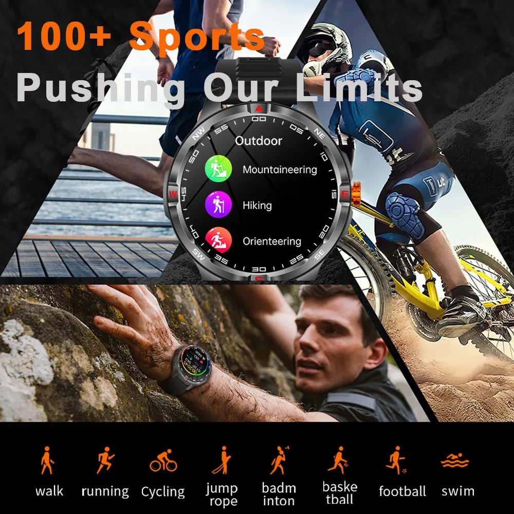 Outdoor Sports Smart Watch Men 1100mAh Large Battery Bluetooth Call 100+ Sports Modes Compass Waterproof Health Sport SmartWatch