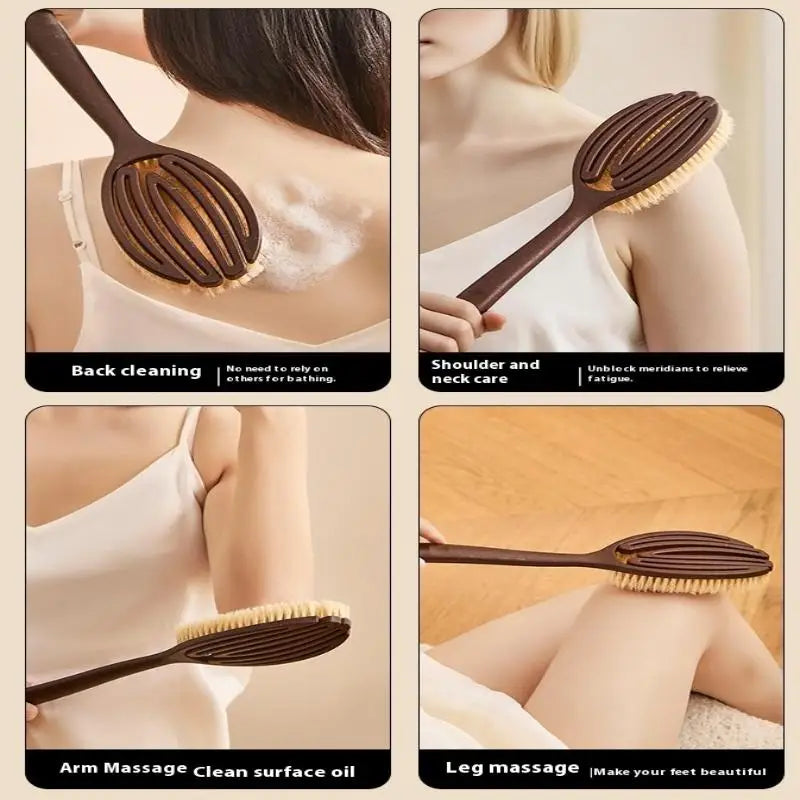 【A-Nice】Bath Shower Brush Bathing Brush Dry Skin Body Soft Natural Bristle Massager Care Tool Soft Natural Bristle PE Handle