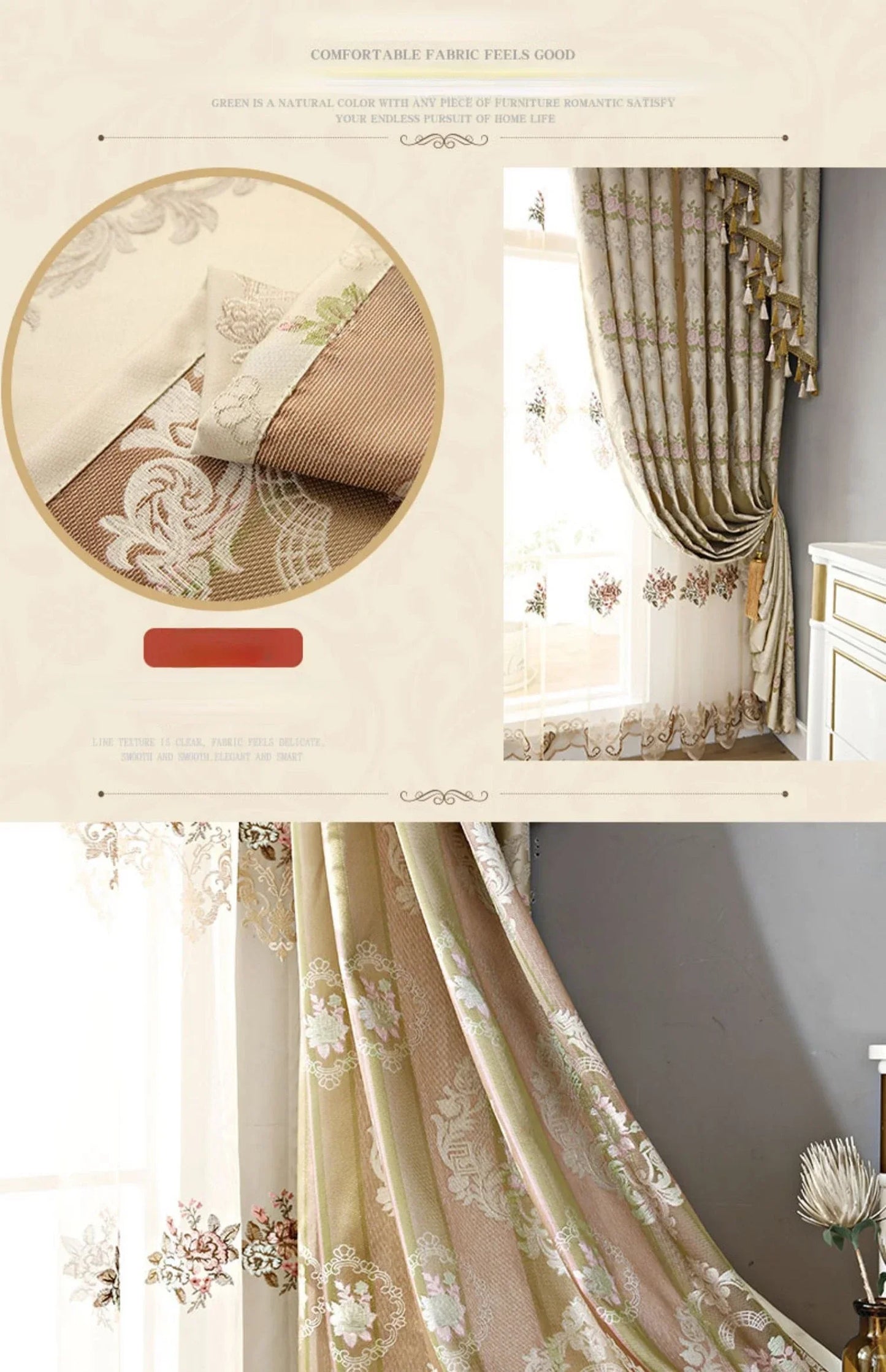 European-style Curtains Simple European Beige Living Dining Room Bedroom Two-story Full-shading Window Curtain Finished Product