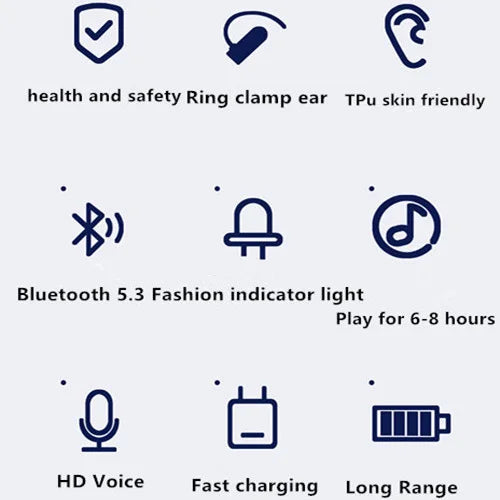 Bluetooth Headset With Microphone Ear Clip Headphone TWS Wireless Earphone Single In-Ear HD HiFi Stereo Touch Control Sports New
