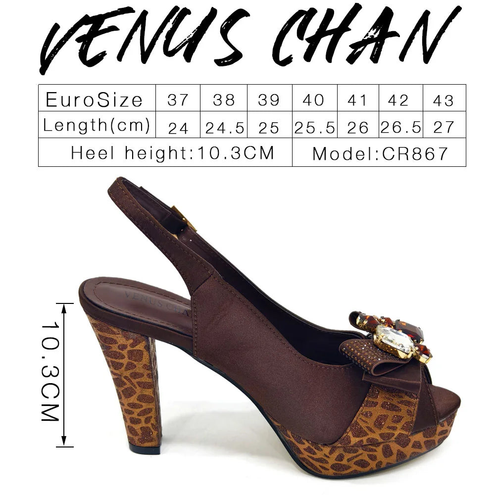Venus Chan Nigerian Women Heel Party Shoes and Bag Set Royal Blue Colour Rhinestone Handbag Italian Design Wedding INS 2024