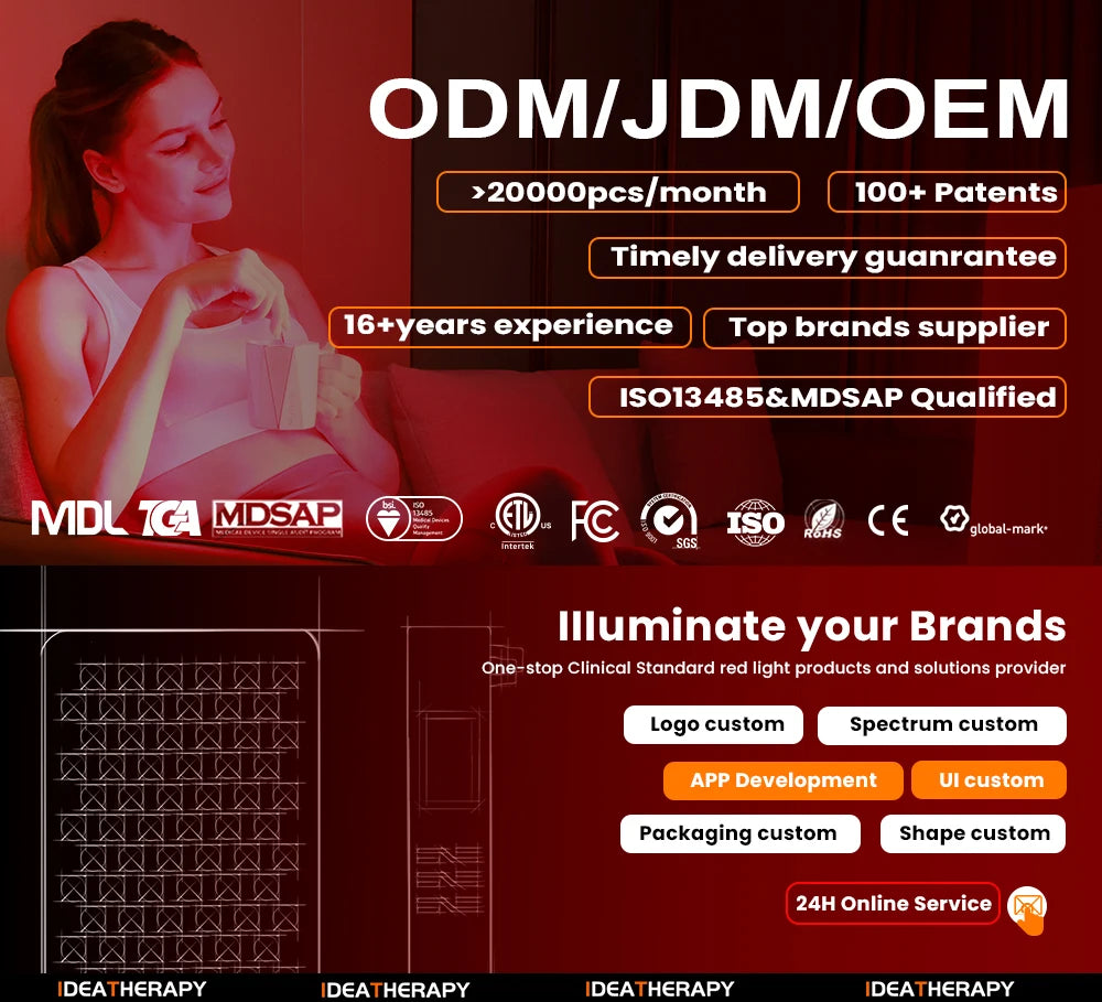 مصباح لوحة العلاج بالأشعة تحت الحمراء ثنائي الشريحة 9Spectrum 5W LED للعلاج بالضوء المنزلي مع التحكم في التطبيق من أجل الصحة والعافية