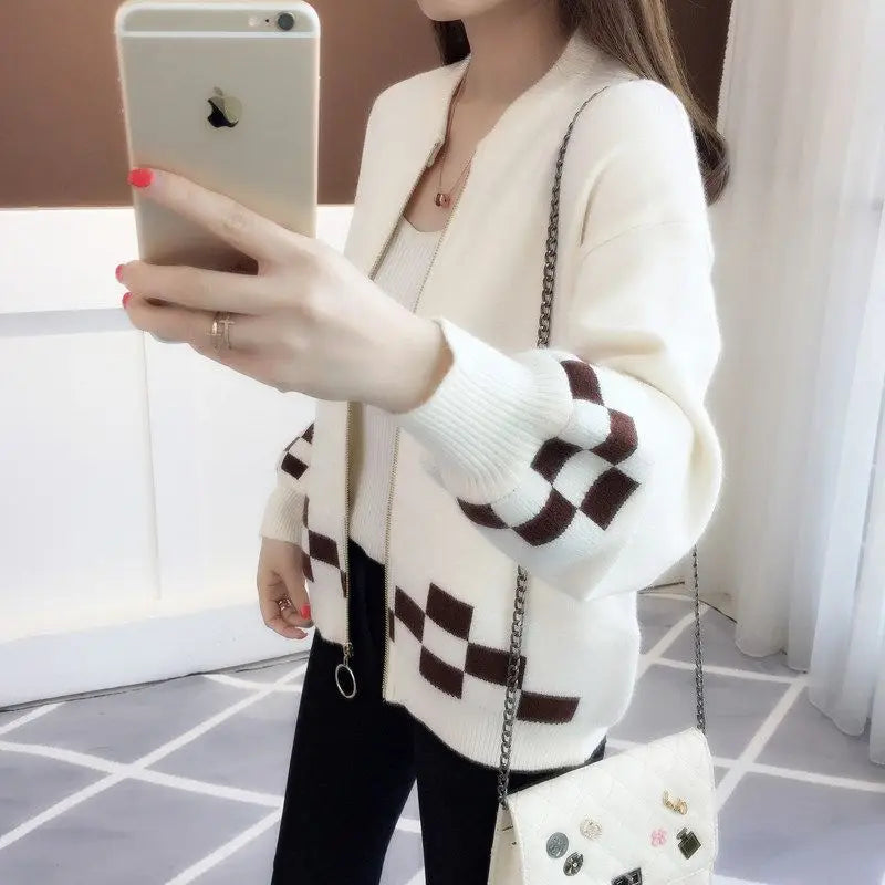 Women's Clothing Vintage Fashion Short Style Knit Cardigan Autumn Winter New Casual Loose O-neck Long Sleeve Sweaters Lady Tops