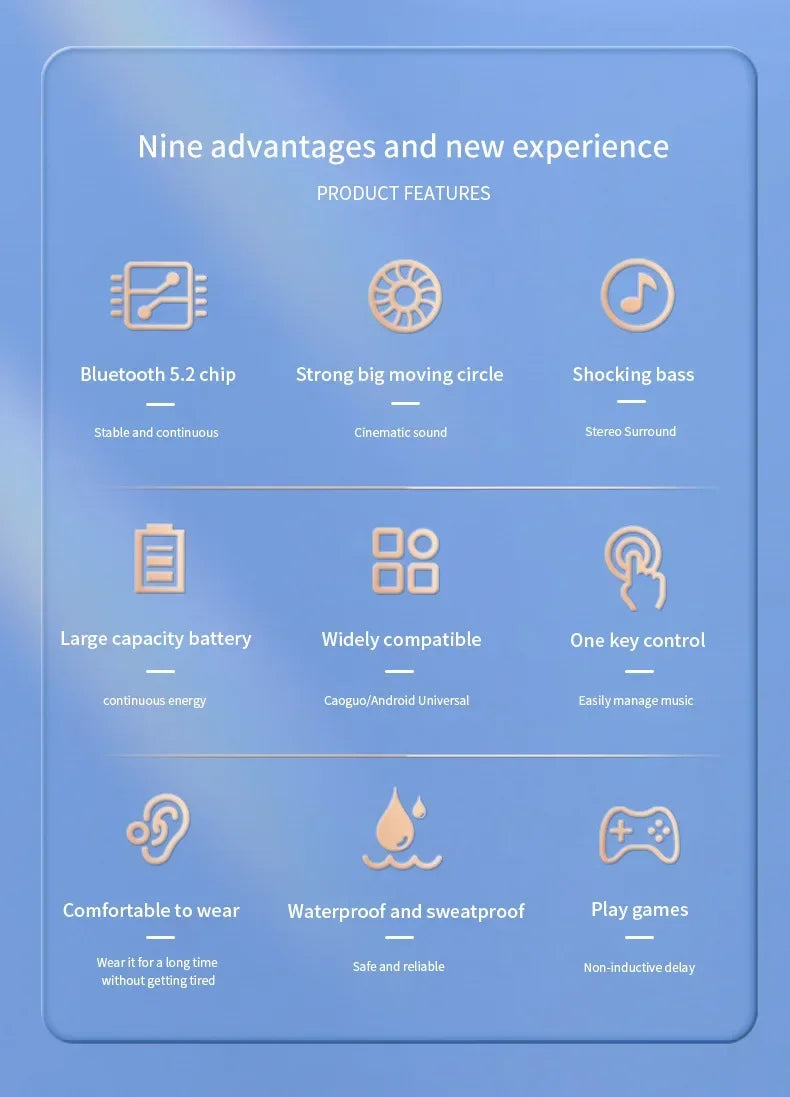 Bluetooth 5.2 Business Wireless Headphone Ear-Hook Mini HIFI Bass Noise Cancelling Earphone With Mic Earbuds Sport Game Headset