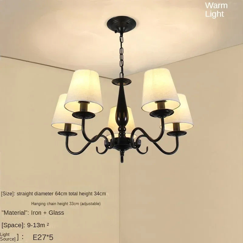 Living room lamp chandelier American country bedroom  simple home decoration cloth art iron lighting  pendant lights