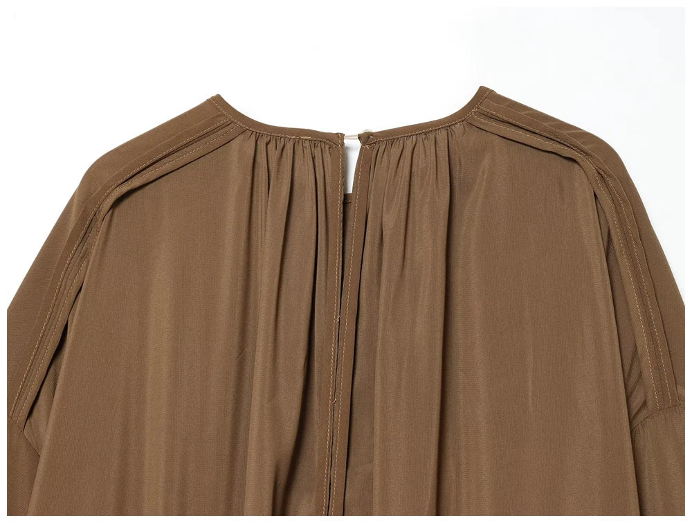 Womens Fashion Blouse Top With Ruffled Round Neck Long Sleeves And Asymmetrical Chiffon Shirt Autumn And Winter Casual Wear