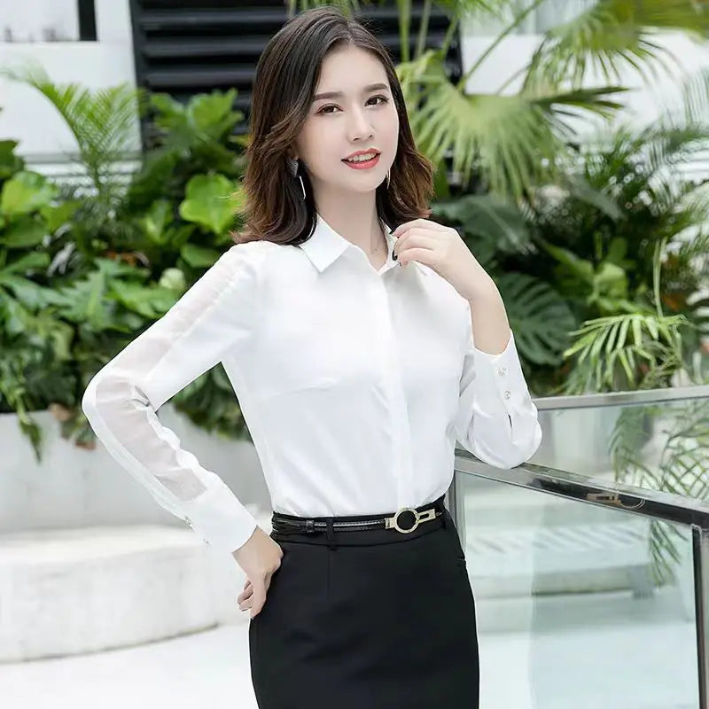 Fashion Women Shirt New Spring Autumn Temperament Long Sleeve Formal Slim Satin Blouses Office Ladies Work Tops SwiftNest