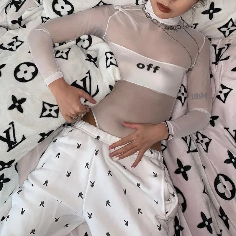 Fashion Trends Women Clothing Corset Top One-Pieces Bodysuit Sexy Long Sleeve See Through Body Feminino Gauze Patchwork Bustier