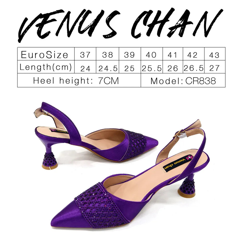 Latest Women Italian Shoes and Matching Bags Decorated with Rhinestone Elegant Pointed Toe Wedding Shoes Bride