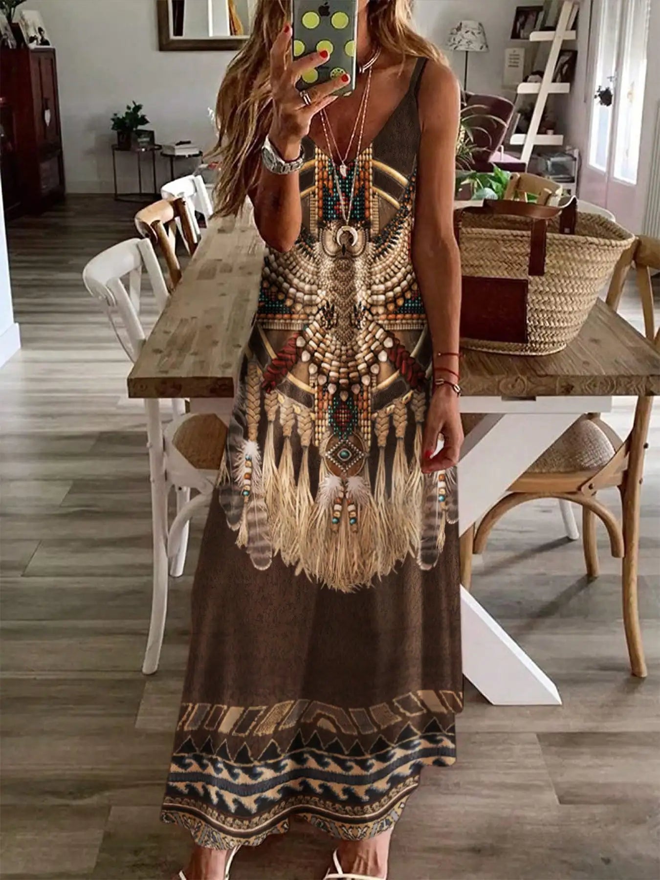 Women's Fashion Western Ethnic Print Casual Suspender Dress SwiftNest