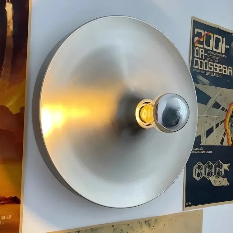 Medieval Bedside Wall Lamp Living Room Hallway Balcony Wall Lamp Bedroom Postmodern Flying Saucer Retro Metal Electroplated Lamp