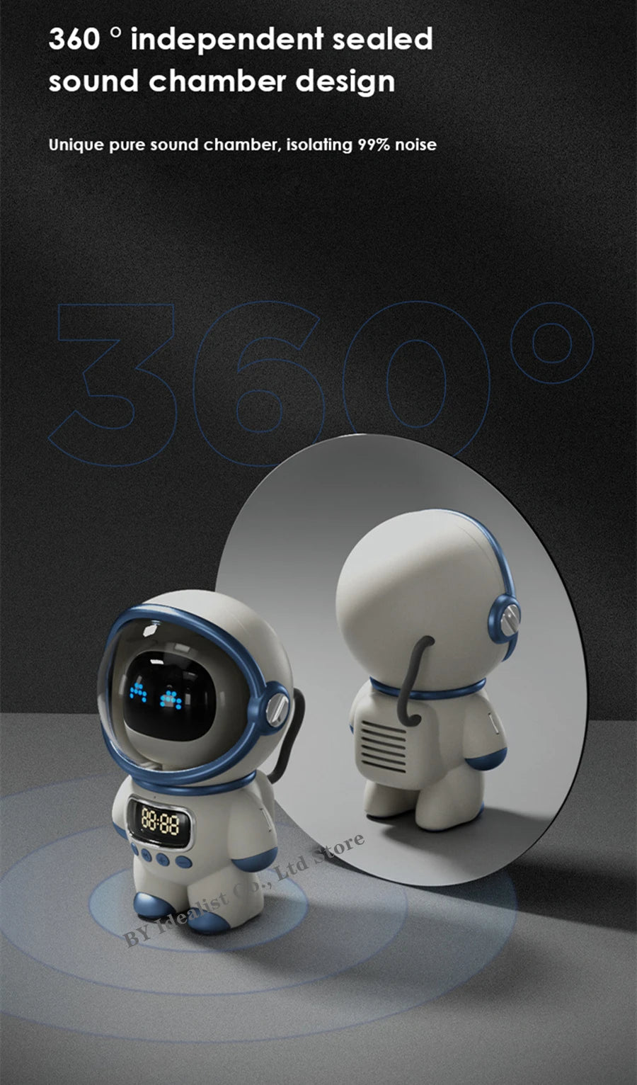 مكبر صوت بلوتوث رائد فضاء لاسلكي صغير محمول ذكي مكبرات صوت ستيريو باس راديو FM مضخم صوت مكبر صوت موسيقى