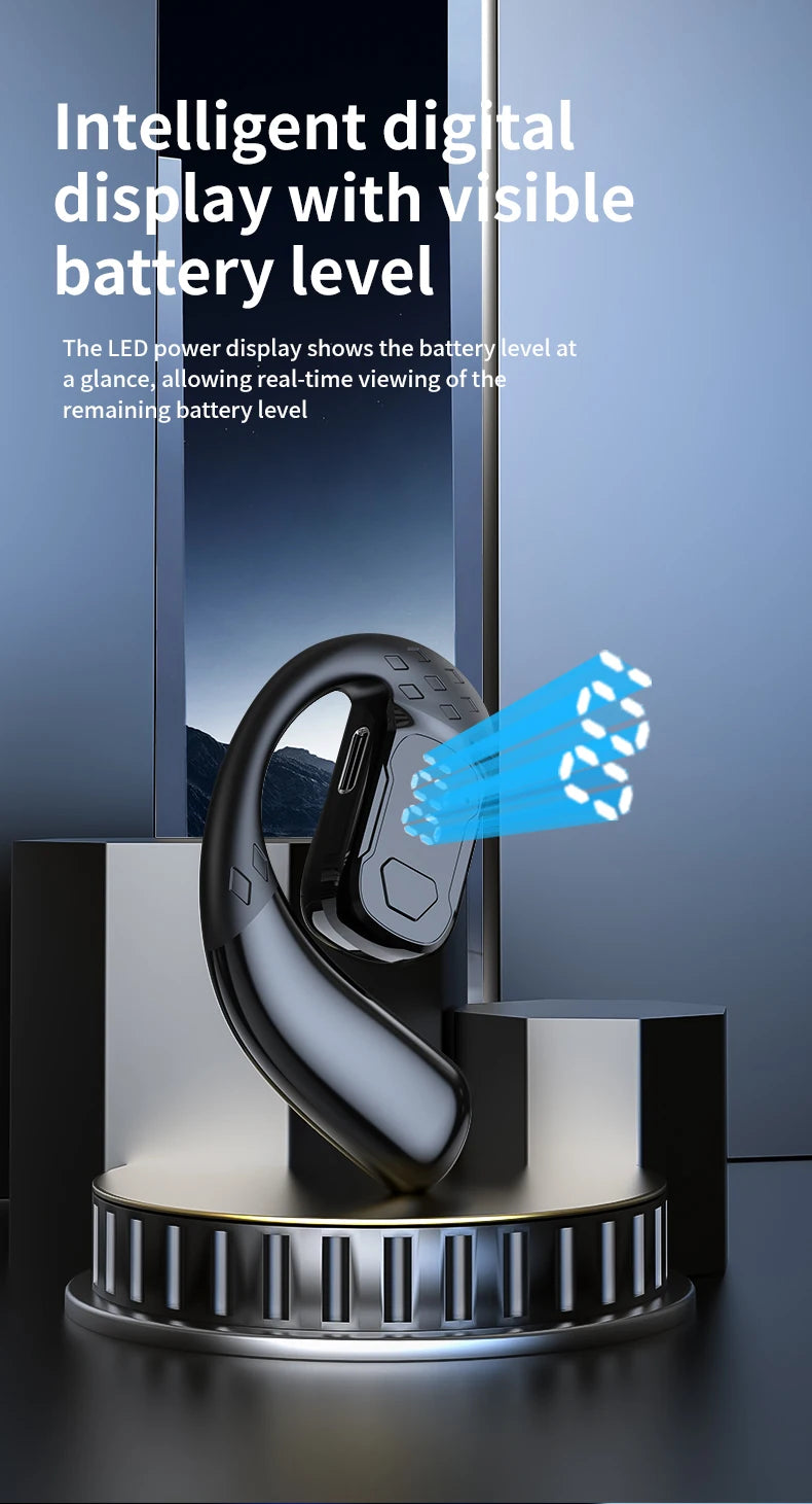 سماعة رأس لاسلكية بتقنية البلوتوث 5.4 مفتوحة بزاوية 180 درجة مع شاشة عرض LED للبطارية على كلا الأذنين وميكروفون وسماعة أذن