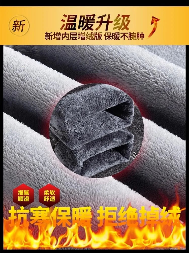 اتجاه جديد للموضة في الخريف والشتاء مع الصوف السميك والجينز الأزرق الدافئ ذو الساق المستقيمة للرجال الرياضيين غير الرسميين والجينز عالي الجودة