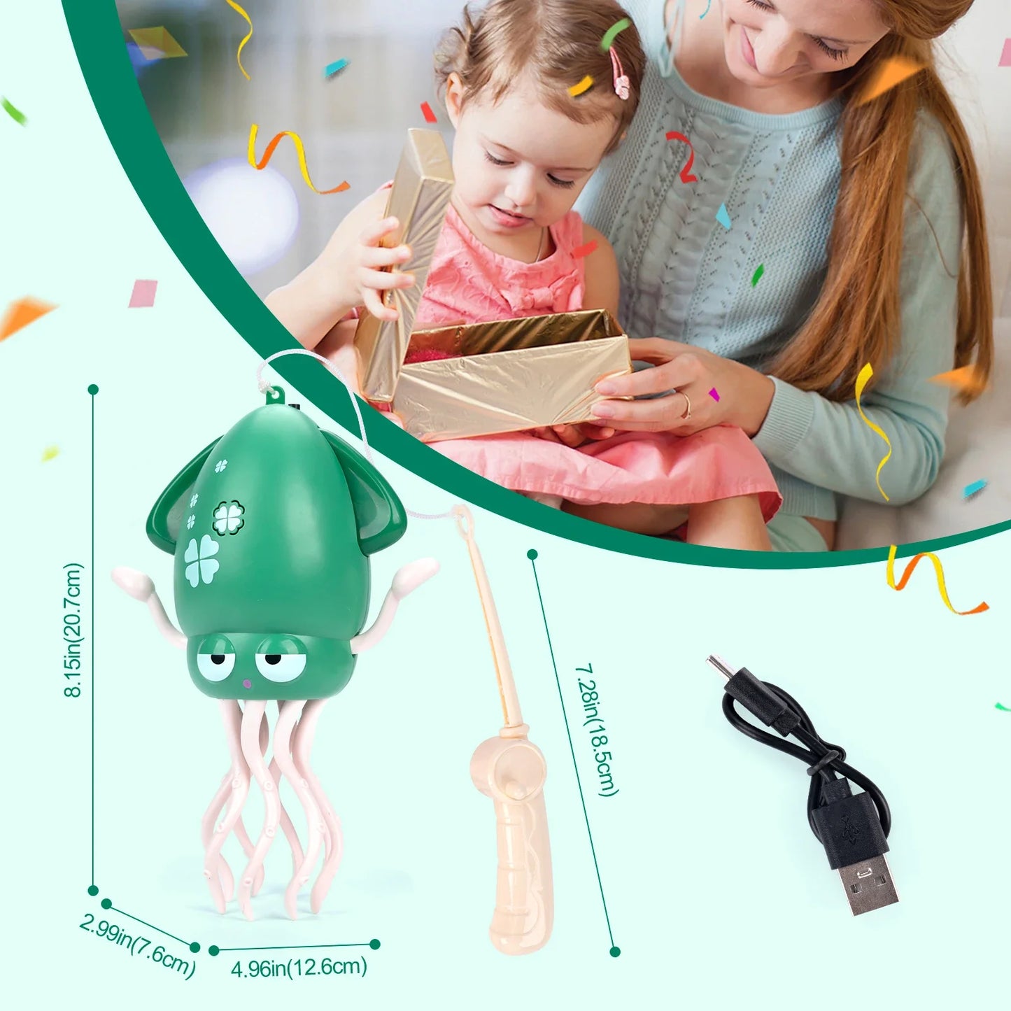 Kids Electronic Pet Toys Interactive Development Toys Induction Lying Flat Squid With Light&Music Tummy Time Gifts NEWDancing