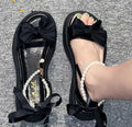 Comfort Shoes for Women Pearl Sandals Suit Female Beige Increasing Height Block Heels All-Match Black Bow 2024 Fashion Chunky Gi