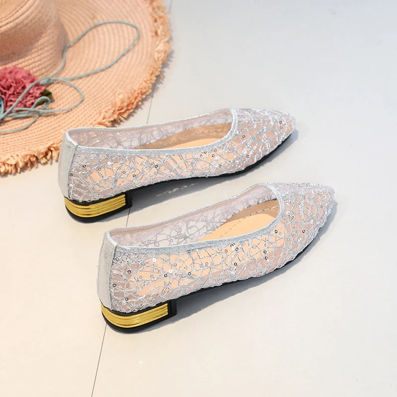 2024 Spring Summer Fashion New Casual Shallow Breathable High Heels Elegant Square Toe Thick Heel Mesh Women's Shoes NO:C1502