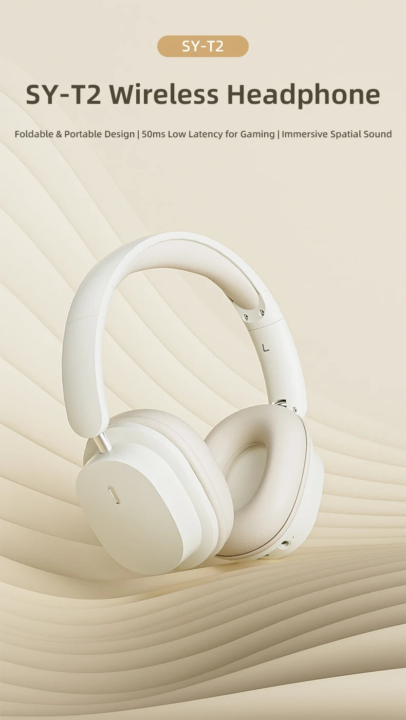 Bluetooth 5.3 Fashion Wireless Headphones HIFI Stereo Portable Over-ear Business Headset Low Latency Gaming Earphones With Mic