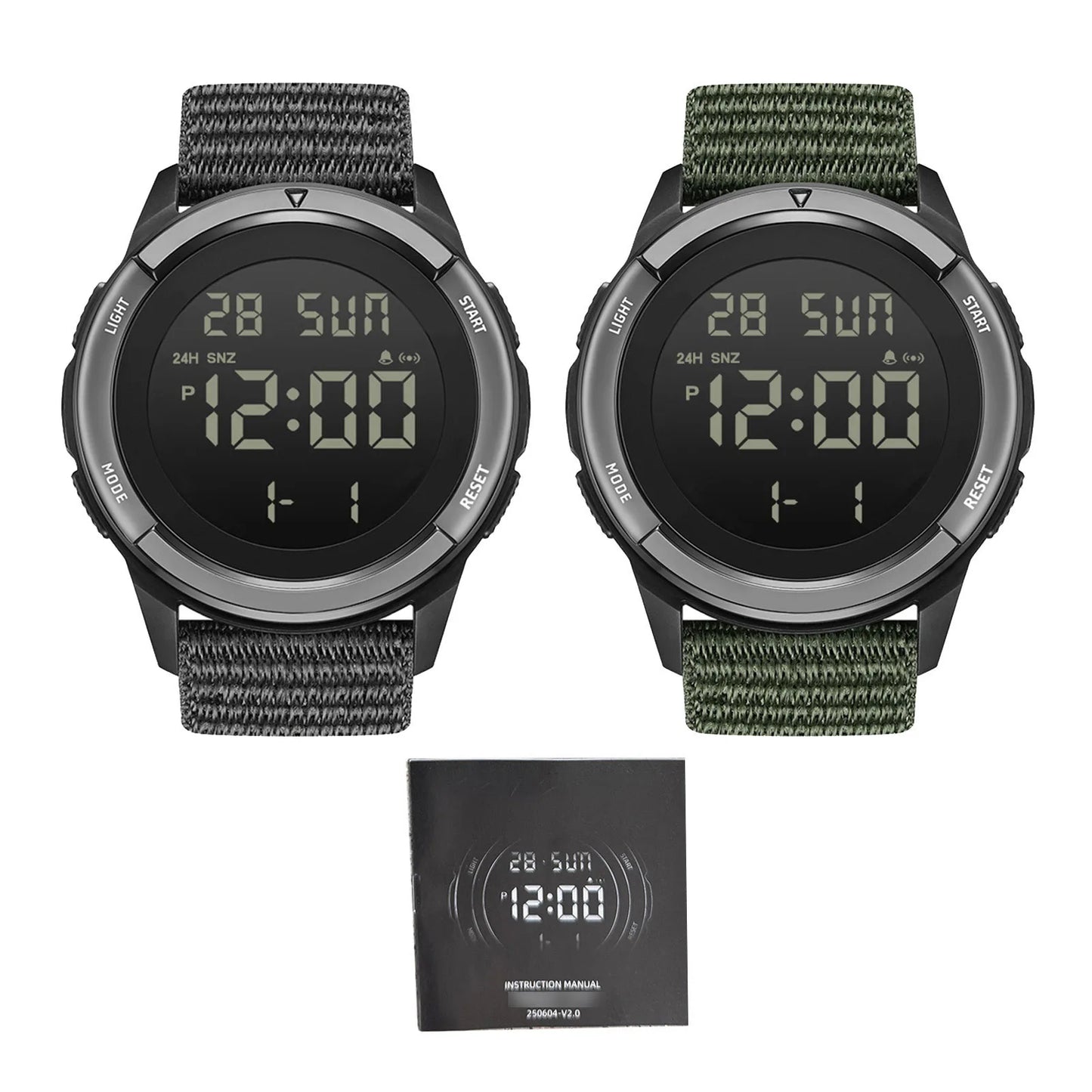 ساعة رياضية للأنشطة الخارجية مقاومة للمطر حتى عمق 50 مترًا، ساعات رياضية رقمية مزودة بإضاءة خلفية LED