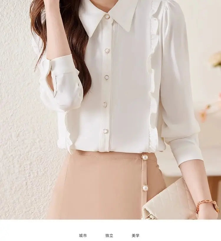 Women's Clothing Spring New French Style Long-sleeved Shirt Lady Chiffon Thin Fashion Blouses