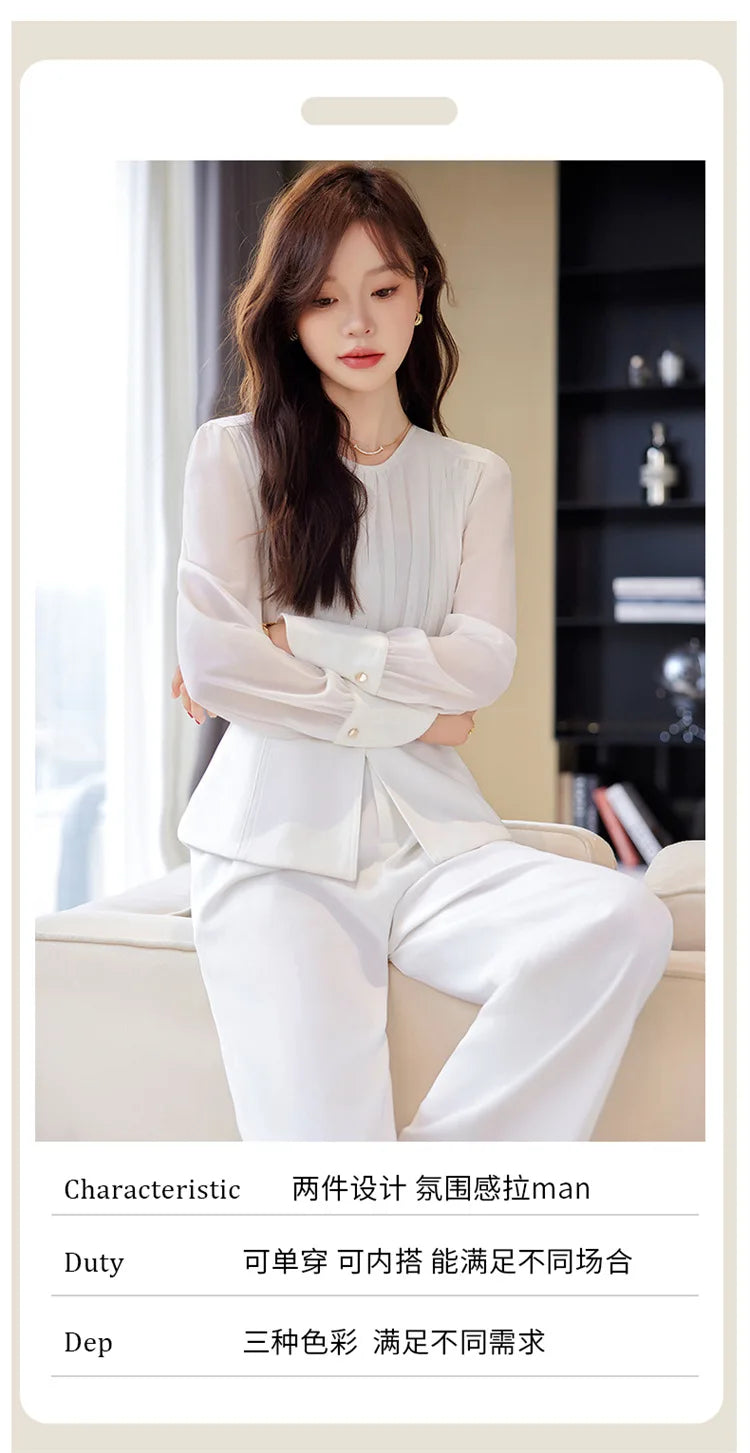Fashion Uniform Styles Spring Women Office Business Suits Female Pantsuits Ladies Work Wear Blazers Sets With Wide Leg Trousers SwiftNest