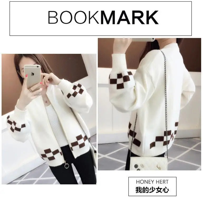 Women's Clothing Vintage Fashion Short Style Knit Cardigan Autumn Winter New Casual Loose O-neck Long Sleeve Sweaters Lady Tops