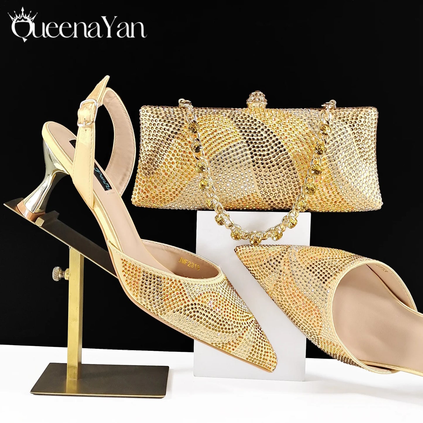 Festive Elegance: Spot Goods Dazzling Heels and Chic Long Bag Clutch Perfect Combination Of Shoes And Bag for Special Occasions