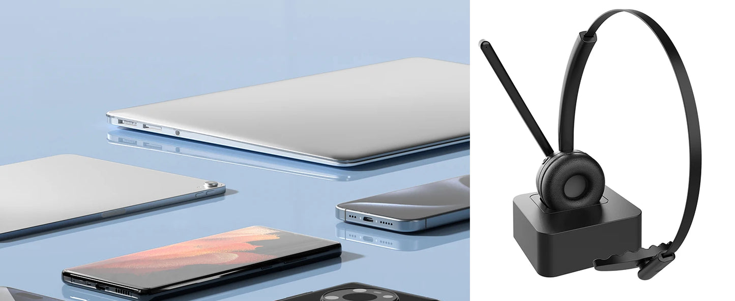 سماعة بلوتوث، سماعة رأس لاسلكية مزودة بميكروفون للعمل، سماعات رأس بلوتوث V5.3 لسائقي الشاحنات، سماعة رأس للكمبيوتر مزودة بميكروفون