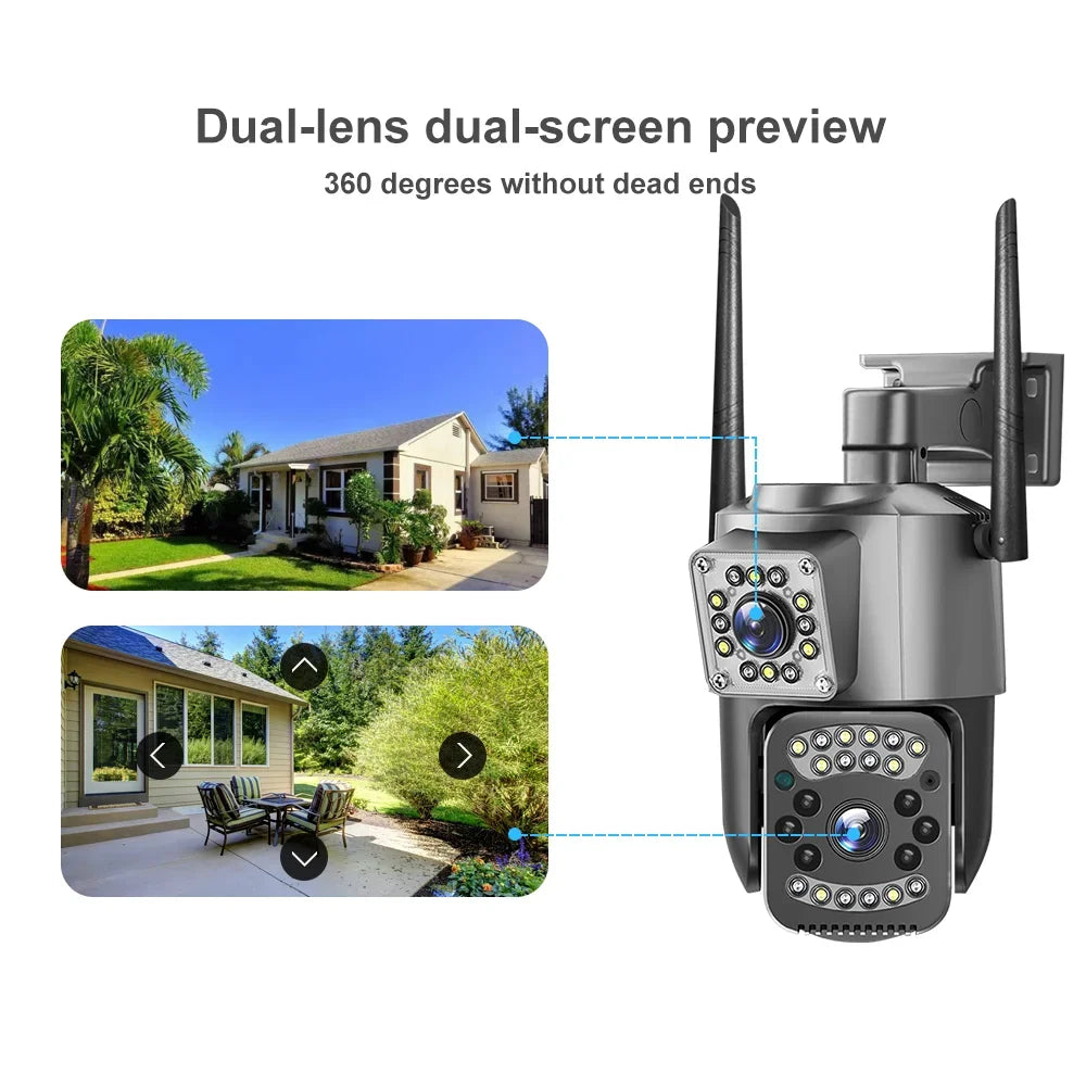 4K 8MP WIFI IP Camera HD PTZ 4G SIM Dual Lens Video Camara 8X Zoom Human Trackin IP66 Waterproof V380 Pro Outdoor Wireless CCTV