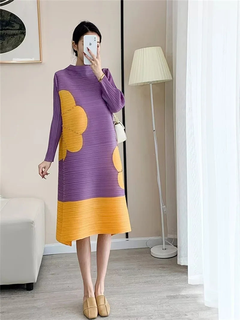 Womens Dresses Long Dresses High-quality Printed Long Skirt Elegant Temperament and Pleated Fashion High-end Round Neck Dress SwiftNest