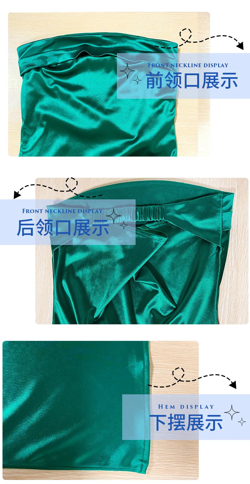 2025 New Fashion Women Sexy Dress Solid Color Wrapp Chest Elastic Backless Satin Dresses Casual Summer Bodycon Dress Party Dress