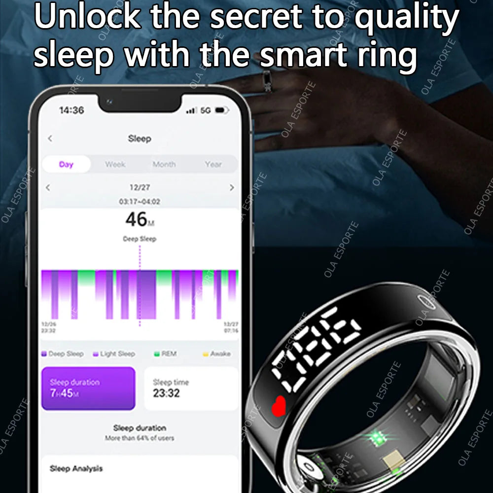 For Android IOS Phones Men Women Smart Ring With Charging Case Information Reminder Fitness Rings Pedometer Sleep Health Monitor