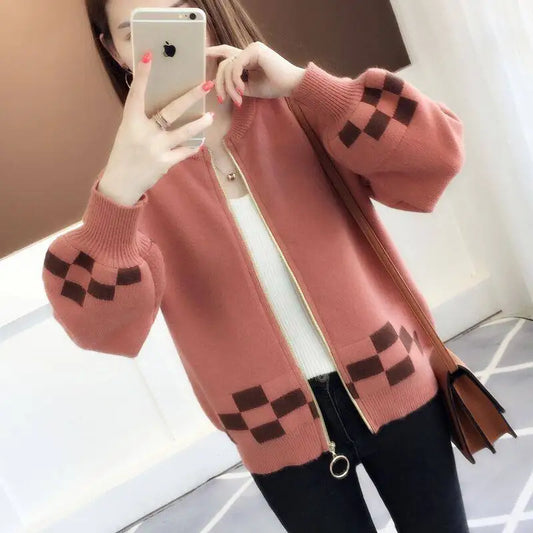 Women's Clothing Vintage Fashion Short Style Knit Cardigan Autumn Winter New Casual Loose O-neck Long Sleeve Sweaters Lady Tops