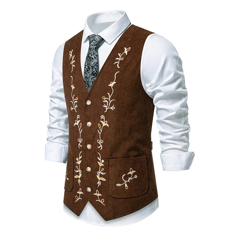 Mens Suit Vest Fashion Slim Fit Embroidered Men Waistcoat Tops Slim Business Vest Waistcoat Man England Style Male Leisure Sets